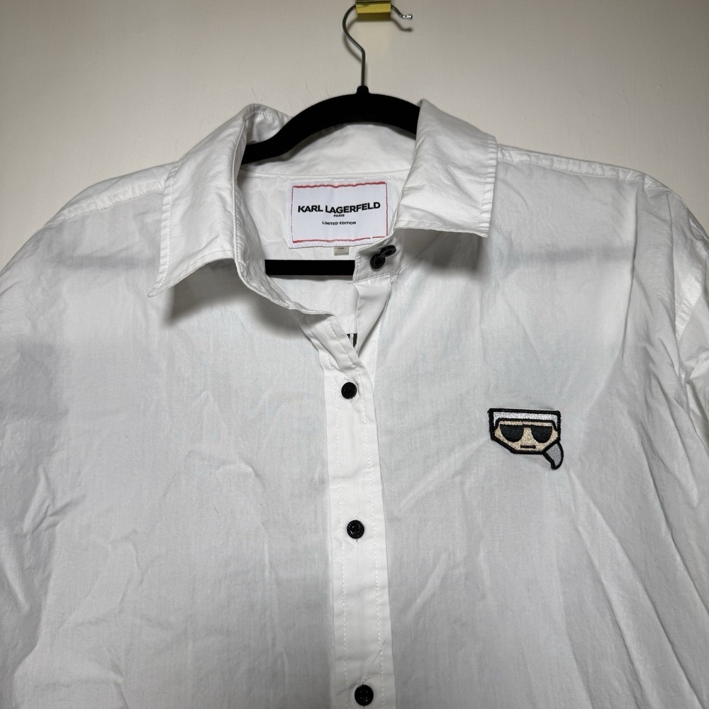 Karl Lagerfeld Paris Shirt Womens XL White Striped Limited Edition Button Tunic - Picture 2 of 7